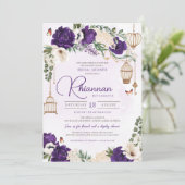 Lila Gold Butterfly Floral Elegantes Brautparty Einladung (Stehend Vorderseite)