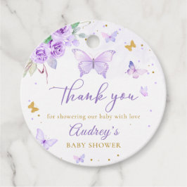 Lila Gold Butterfly Floral Girl Babydusche Geschenkanhänger