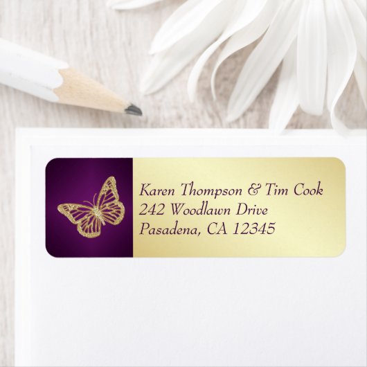 Lila, Gold Butterfly-Rücksendesiegel (Insitu)