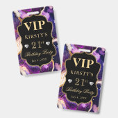 Lila Gold Celestial Glitzer Agate Birthday VIP Ausweis (Vorder- & Rückseite)