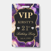 Lila Gold Celestial Glitzer Agate Birthday VIP Ausweis (Rückseite)