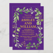Lila & Gold Chic Greenery Boho Bohemisch Wedding Einladung (Vorne/Hinten)