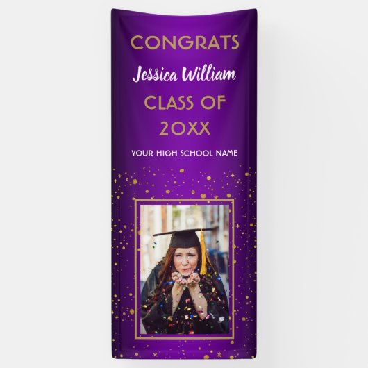 Lila Gold Confetti 2020 Foto Graduation Party Banner (Vertikal)