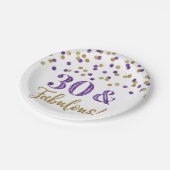 Lila Gold Confetti 30 und fabelhaft Pappteller (Schrägansicht)