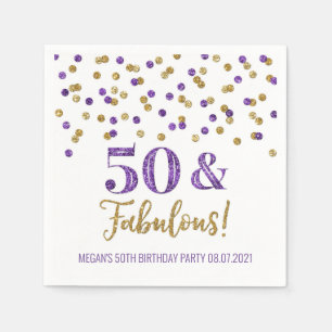 Lila Gold Confetti 50 & Fabulous Geburtstag Serviette