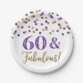 Lila Gold Confetti 60 und fabelhaft Pappteller (Vorderseite)