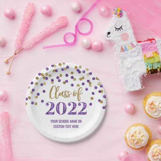 Lila Gold Confetti Abschluss 2022 Pappteller (Party)