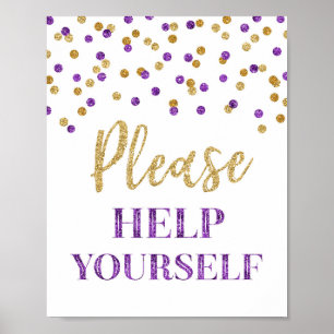 Lila Gold Confetti Bitte helfen Sie sich bei der A Poster