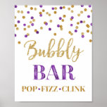 Lila Gold Confetti Bubbly Bar Sign Poster<br><div class="desc">Bubbly Bar in dunklem lila und goldenen Konfetti-Muster. Bitte beachten Sie,  dass Glitzer-Effekt nur fotografische Wirkung ist.</div>