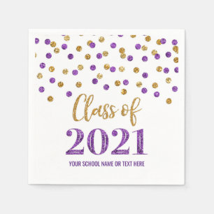 Lila Gold Confetti Class 2021 Abschluss Serviette