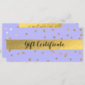 Lila & Gold Confetti Dots Glam Geschenkgutschein (Vorne/Hinten)
