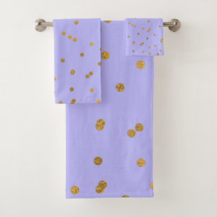 Lila & Gold Confetti Dots Moderner Glamour Glam Badhandtuch Set