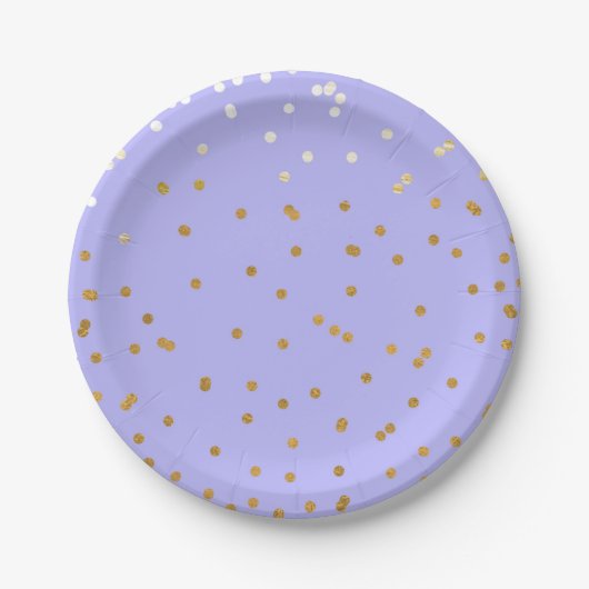 Lila & Gold Confetti Dots Modernes Brautparty Pappteller (Vorderseite)