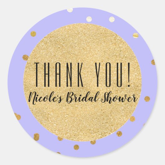 Lila & Gold Confetti Dots Modernes Gastgeschenk Runder Aufkleber (Vorderseite)
