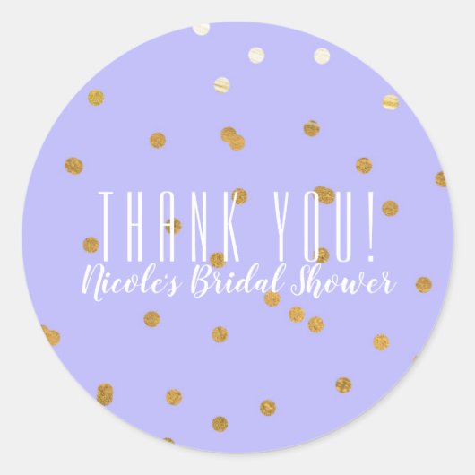 Lila & Gold Confetti Dots Modernes Gastgeschenk Runder Aufkleber (Vorderseite)