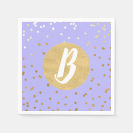 Lila & Gold Confetti Dots Modernes Monogramm Party Serviette