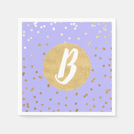 Lila & Gold Confetti Dots Modernes Monogramm Party Serviette (Vorderseite)