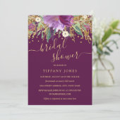 Lila Gold Confetti Floral Brautparty Einladung (Stehend Vorderseite)
