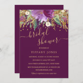 Lila Gold Confetti Floral Brautparty Einladung (Vorne/Hinten)