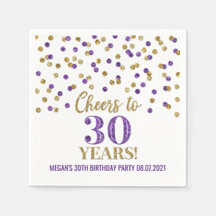 Lila Gold Confetti freut sich auf 30 Jahre Geburts Serviette