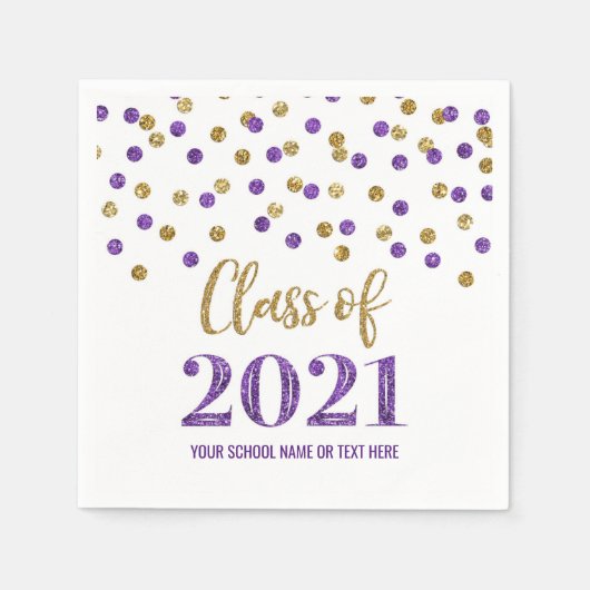 Lila Gold Confetti-Klasse 2021 Abschluss Serviette (Vorderseite)