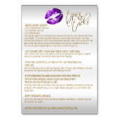 Lila & Gold Confetti Lip Instructions - White Tischnummer (Rückseite)