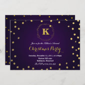 Lila Gold Confetti Monogram Weihnachtsfest Party Einladung (Vorne/Hinten)