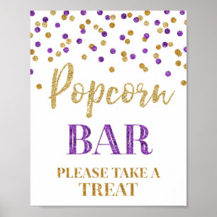 Lila Gold Confetti Popcorn Bar Sign Poster