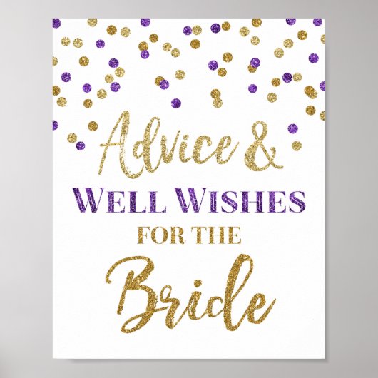 Lila Gold Confetti-Rat für das Bride-Zeichen Poster (Vorne)