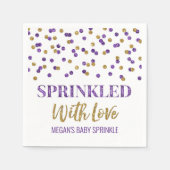 Lila Gold Confetti Sprinkler mit Liebe Serviette (Vorderseite)