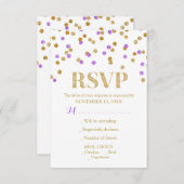 Lila Gold Confetti Wedding RSVP Cards (Vorne/Hinten)