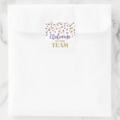 Lila Gold Confetti Willkommen im Team Quadratischer Aufkleber (Tasche)