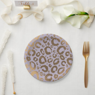 Lila Gold Creme Glam Leoparden Druck Baby Shower Pappteller