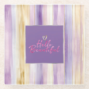 Lila Gold Creme Streifen Rosa Hallo Glasuntersetzer