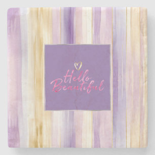 Lila Gold Creme Streifen Rosa Hallo Steinuntersetzer