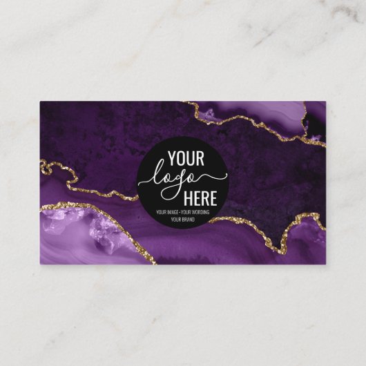 Lila Gold Custom Logo QR Code Agate Monogram Visitenkarte (Rückseite)