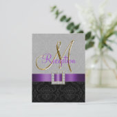 Lila Gold Damask Gold Empfang Card Einladung (Stehend Vorderseite)