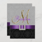 Lila Gold Damask Gold Empfang Card Einladung (Vorne/Hinten)