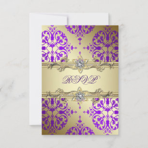 Lila Gold Damast Lila Party RSVP Karte