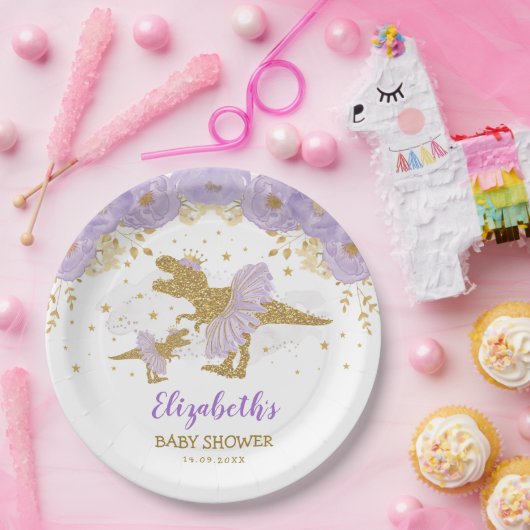 Lila Gold Dinosaur Tutu Tiara Girl Baby Dusche Pappteller (Party)