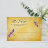 Lila Gold Dragonfly-Wirbel Hochzeitskarte RSVP Karte (Stehend Vorderseite)