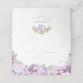 Lila & Gold Elegante Quinceñera Platzkarte (Außenseite Aufgefaltet)