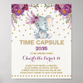 Lila Gold Elephant Time Kapsel Geburtstagszeichen Poster
