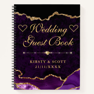 Lila Gold Faux Glitter Achat Hochzeitsgästebuch Notizblock