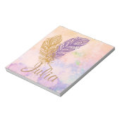 Lila & Gold Feathers Peach Watercolor Fantasy Notizblock (Rotiert)
