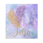 Lila & Gold Feathers Watercolor Fantasy Notizblock (Vorderseite)