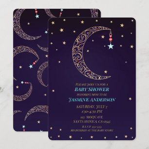Lila Gold-Filigran-Mond Himmels-Baby-Party Einladung