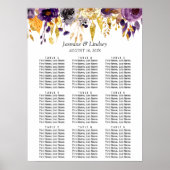 Lila Gold Floral 9 Tische Hochzeitskarte Poster (Vorne)