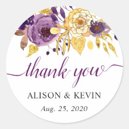 Lila Gold Floral Calligraphy Script Vielen Dank Runder Aufkleber