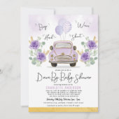 Lila Gold Floral Drive by Baby Dusche Parade Einladung (Vorderseite)